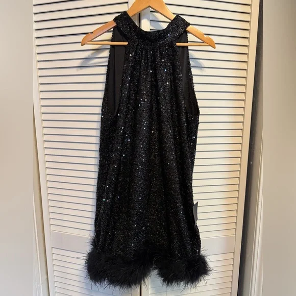 green emerald velvet dress Black Sequin Short Sleeve Mini Shift Dress main image 1